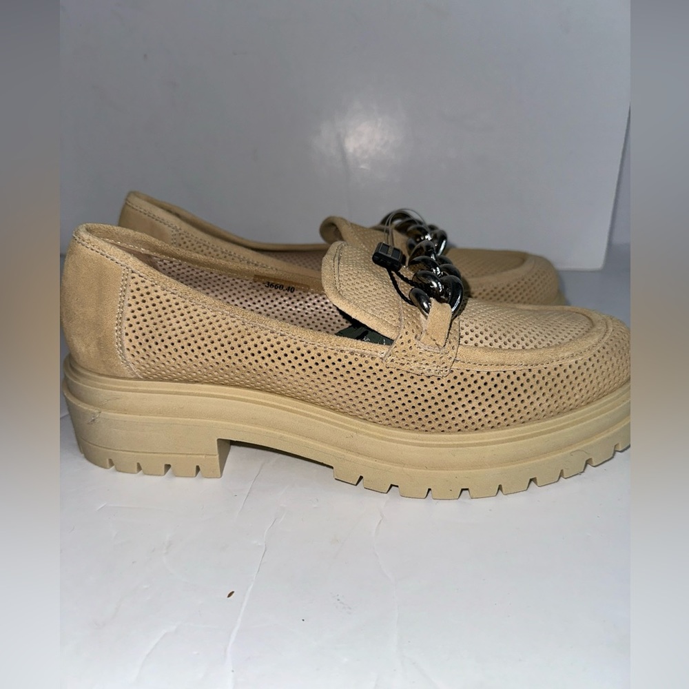 NAPOLEONI Italy Chunky Lug Sole Perforated Suede Chain Loafers Moccasin Sz 40